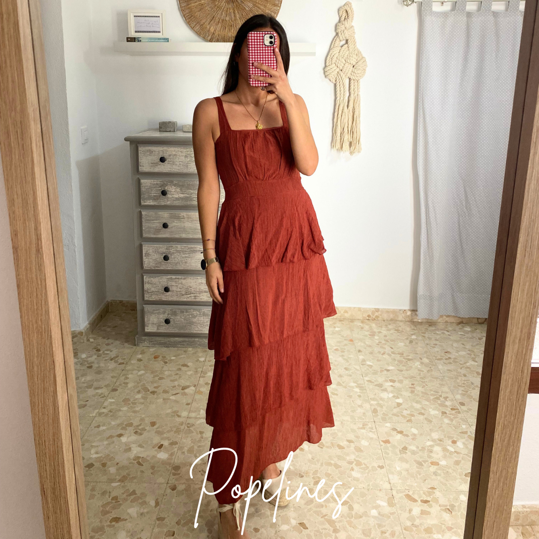 Vestido volantes teja