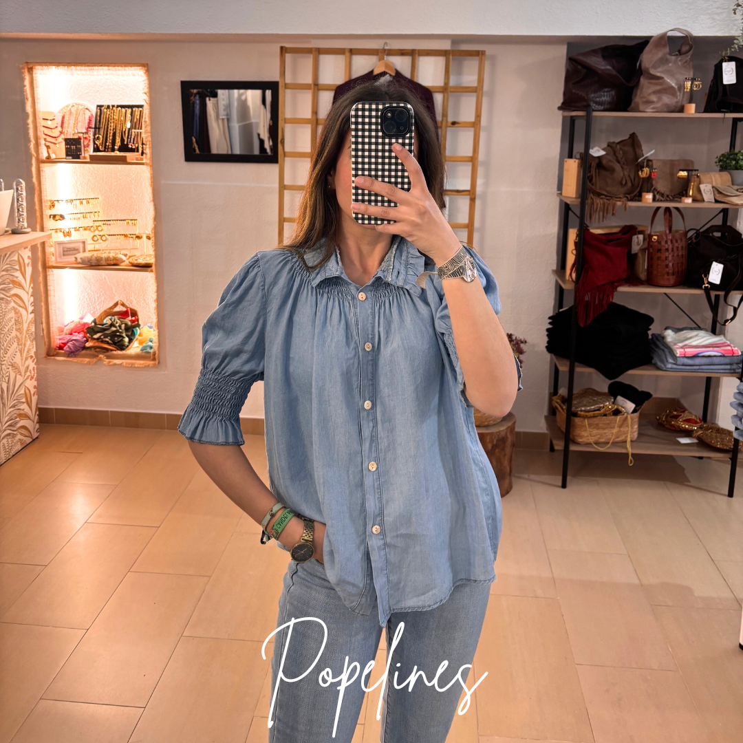 Camisa denim manga corta