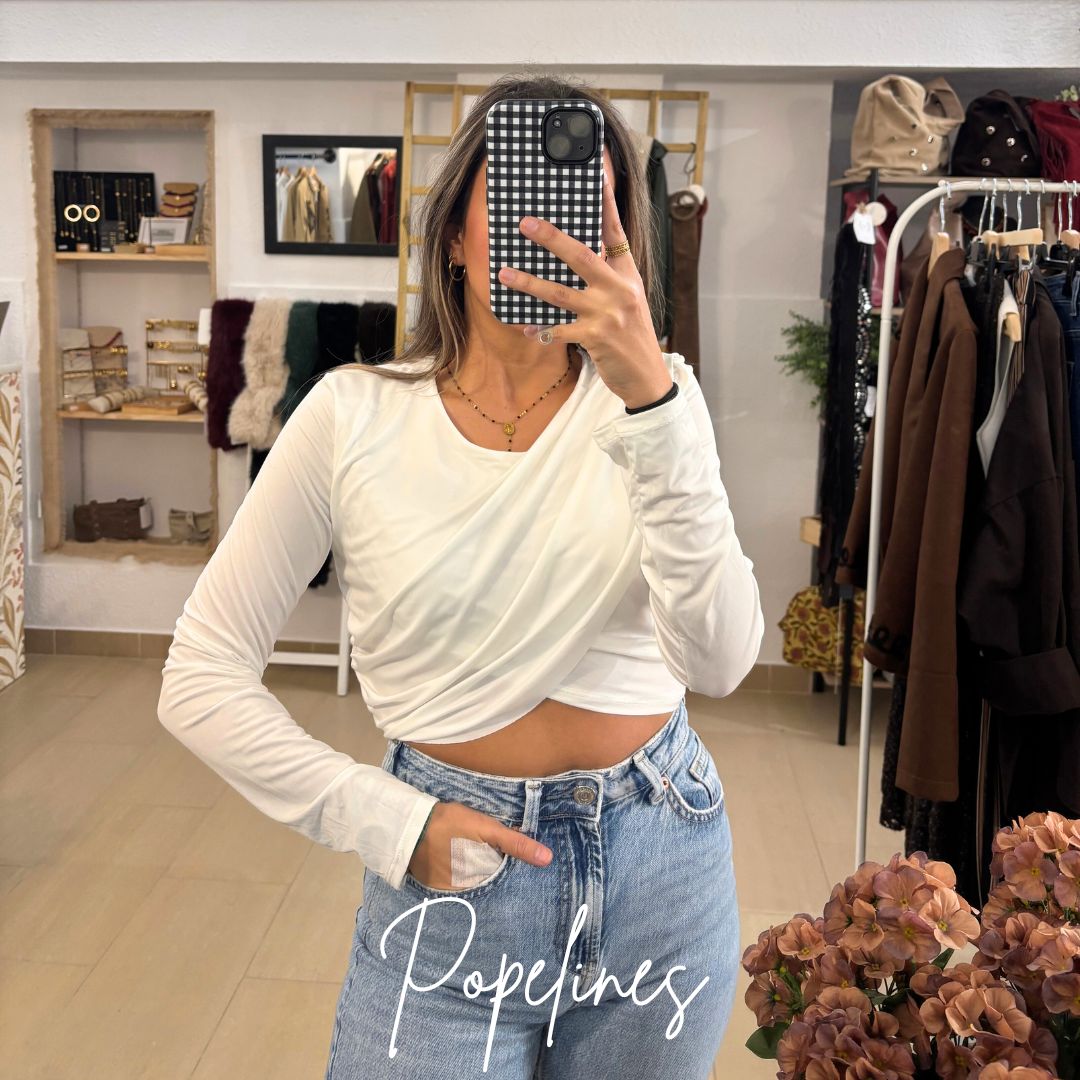 Top corto frunce blanco