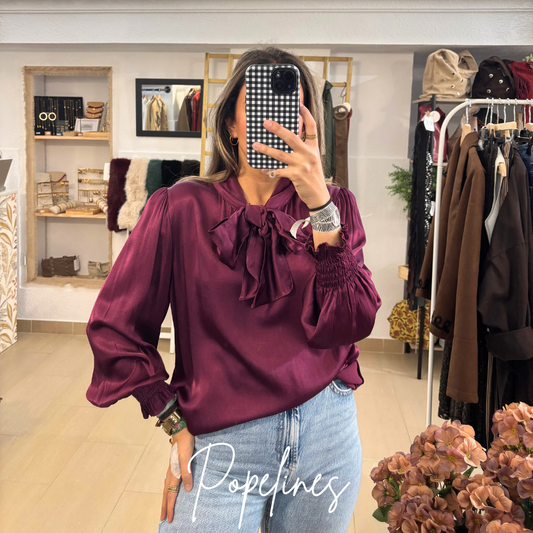Blusa raso lazo vino