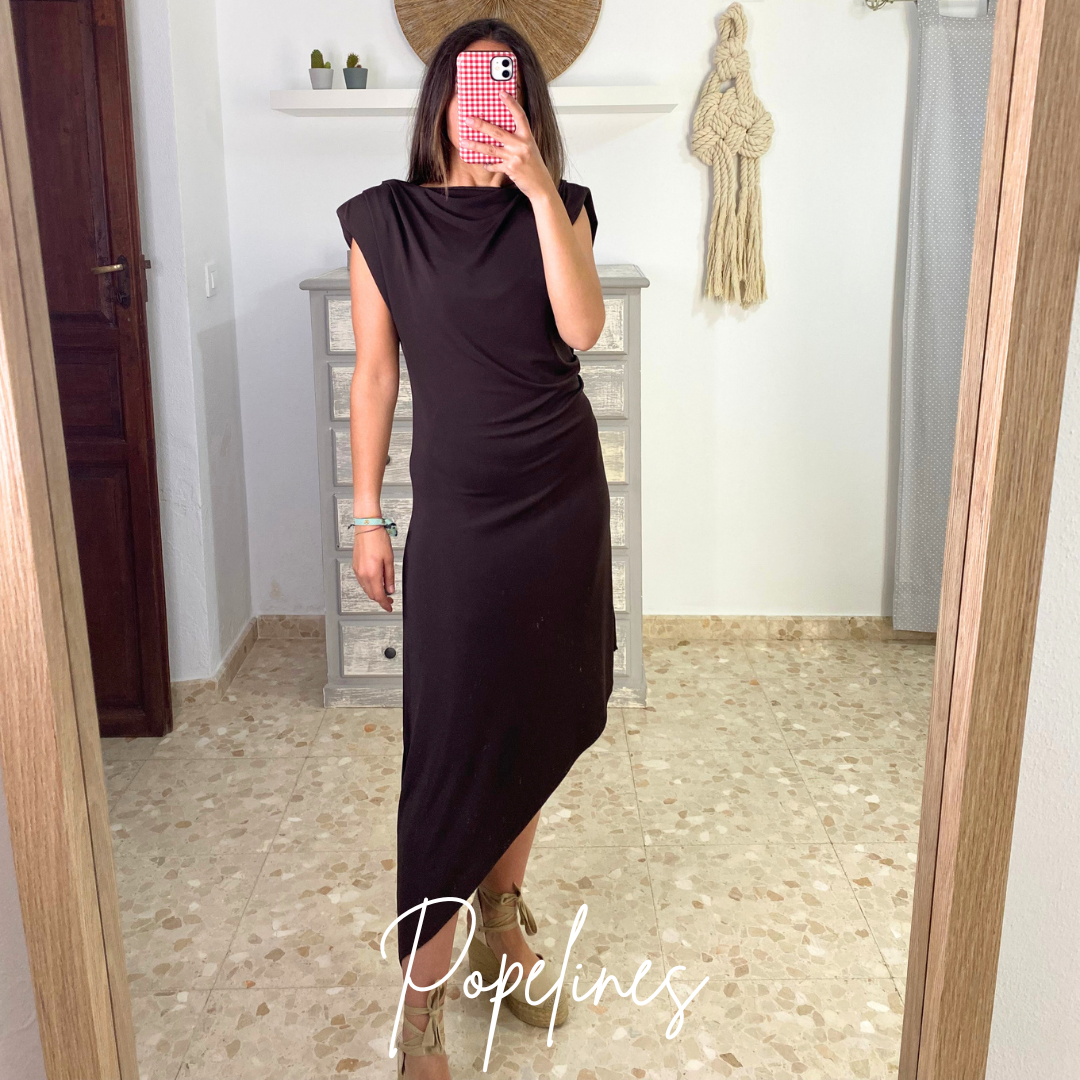 Vestido asimétrico frunce chocolate