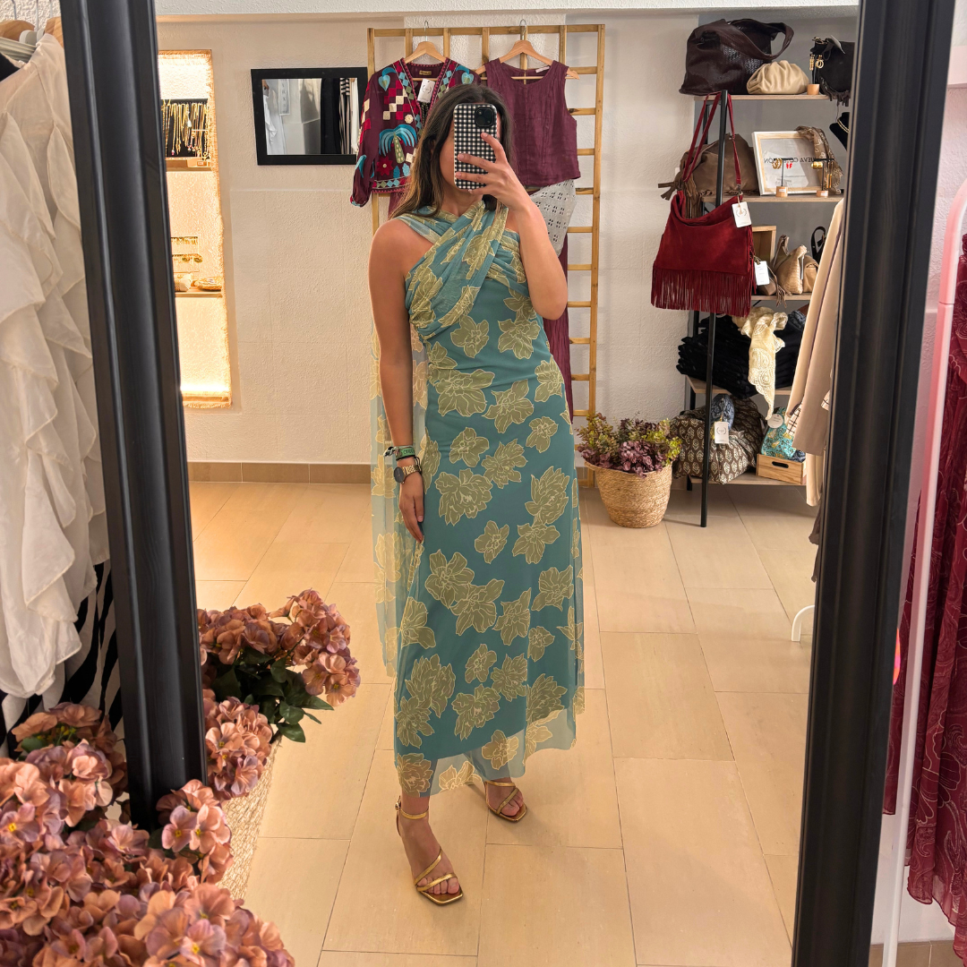 Vestido multiposición estampado verde