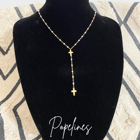 Cadena cascada cruz blanca