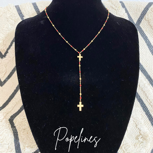 Cadena cascada bolita dorada/ roja