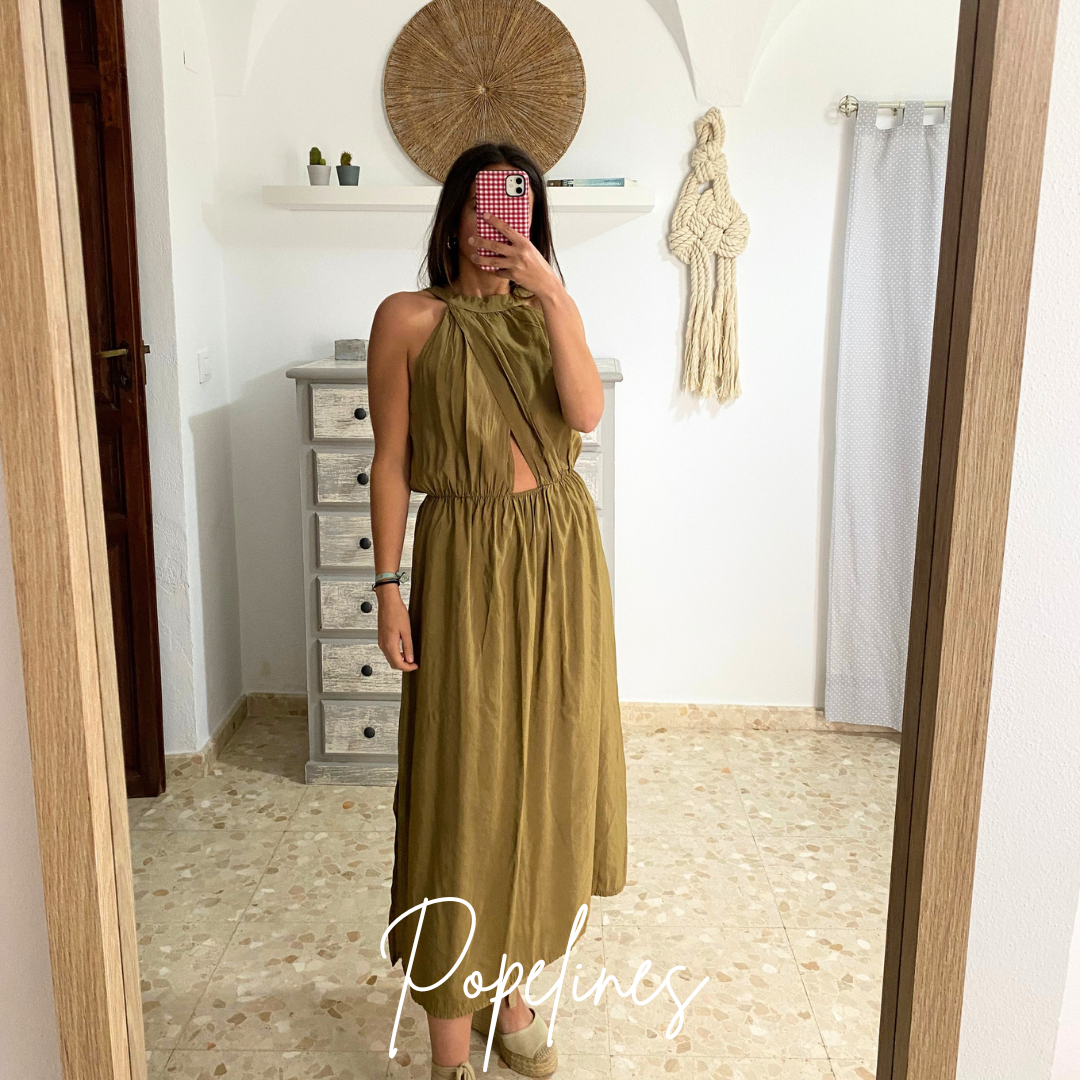 Vestido escote cruzado ocre