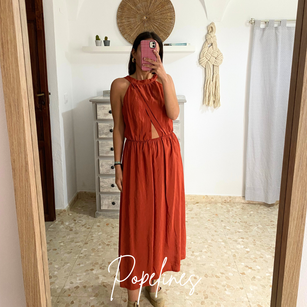 Vestido escote cruzado teja