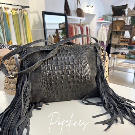 Bolso piel coco gris.