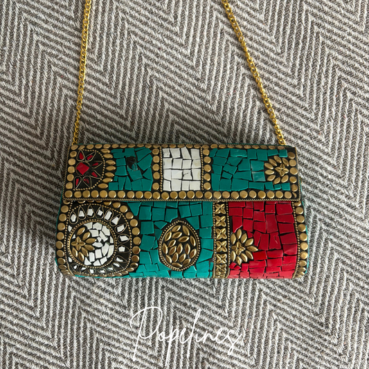 Bolso latón verde blanco y rojo