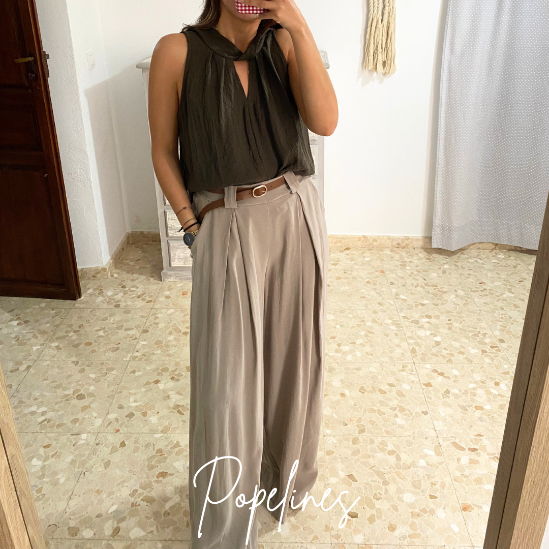 Pantalón pinzas topo