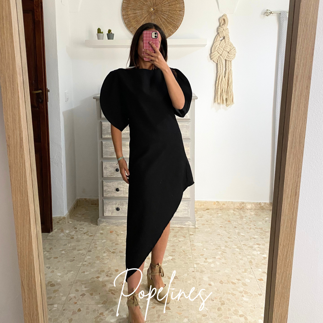 Vestido manga farol negro