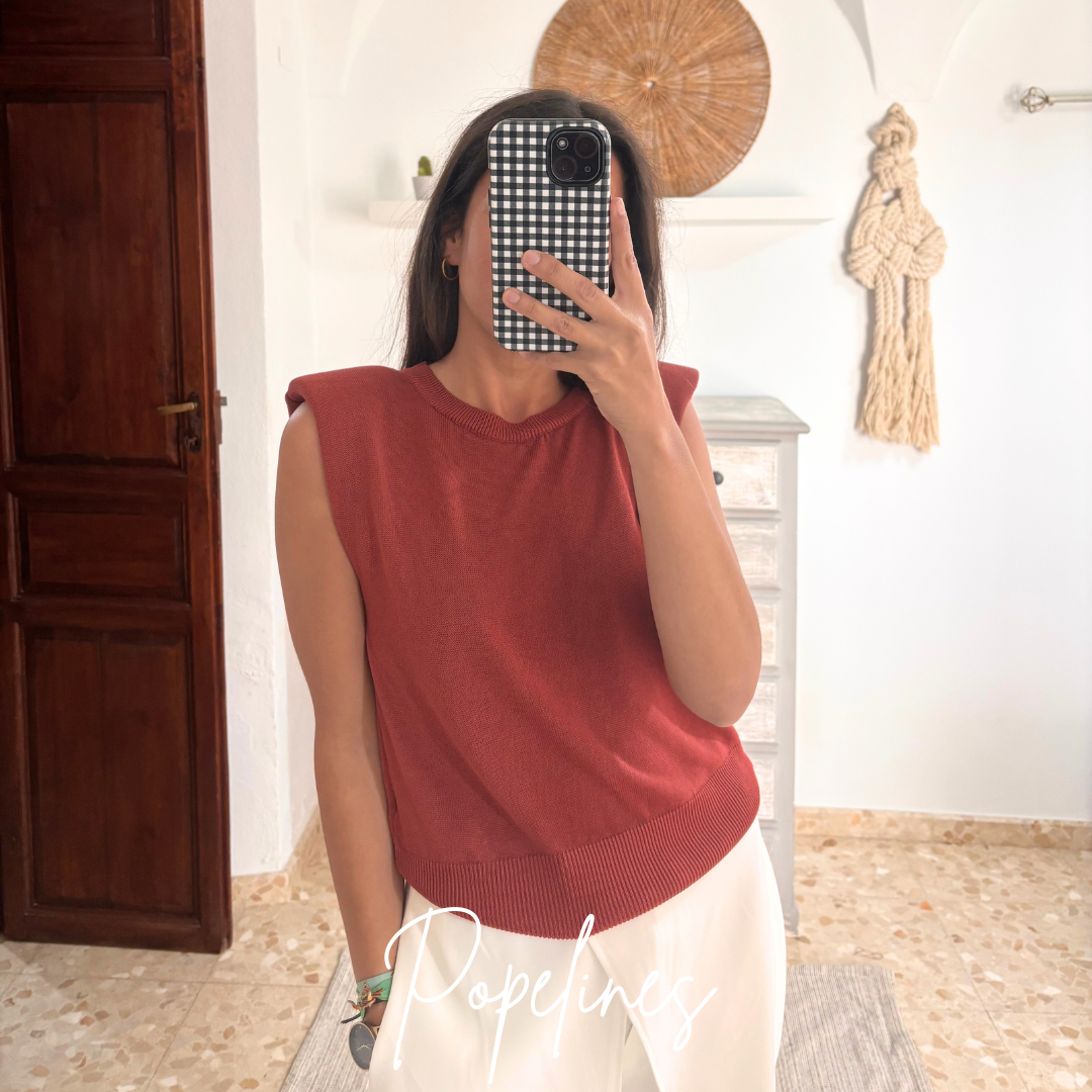 Top hilo hombrera teja
