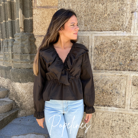 Blusa frunce volante chocolate