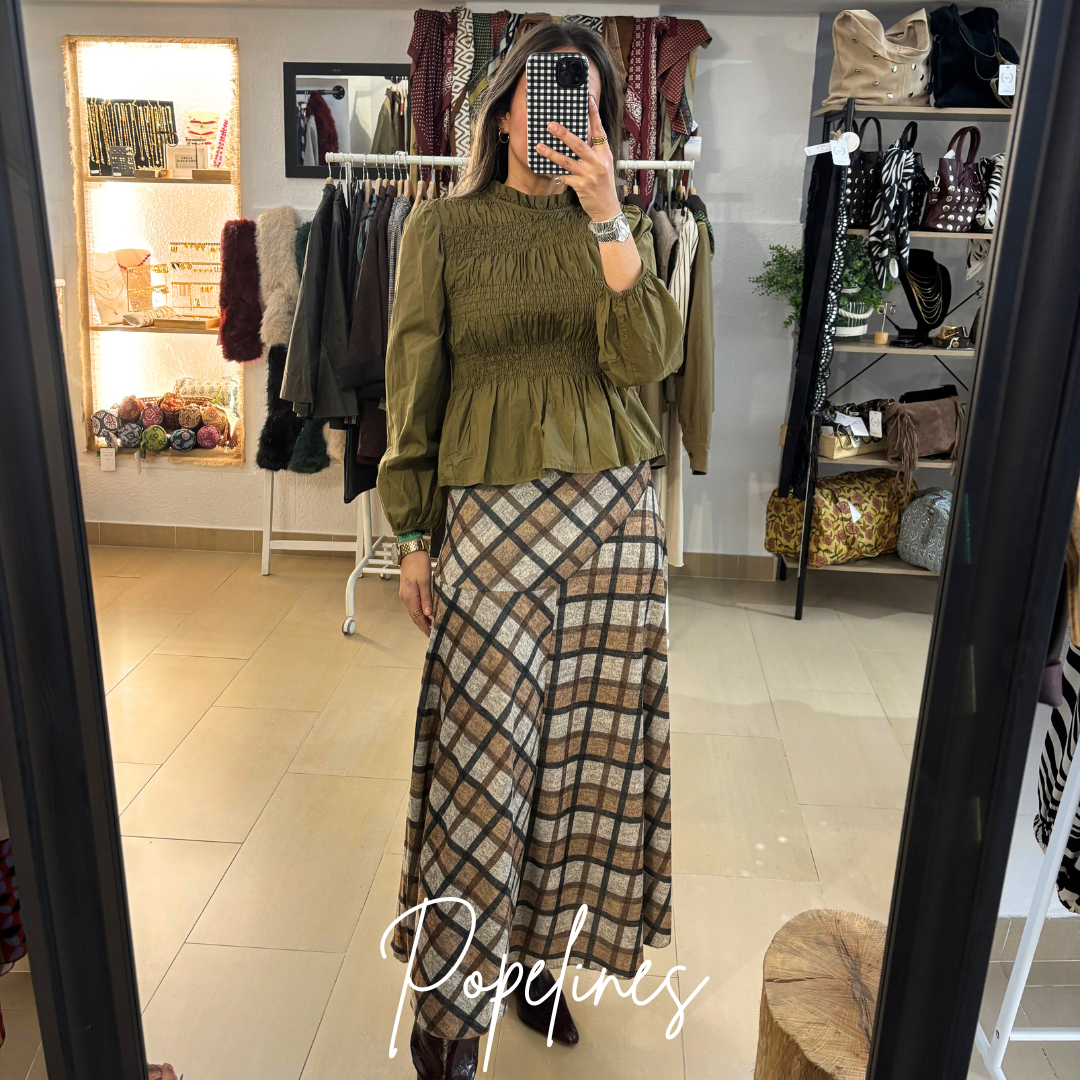 Falda Carlota estampado cuadros ocres