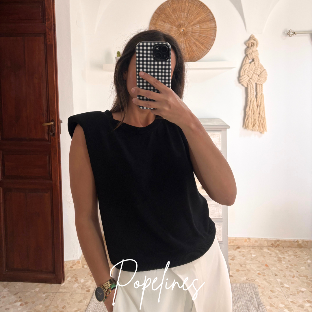 Top hilo hombrera negro