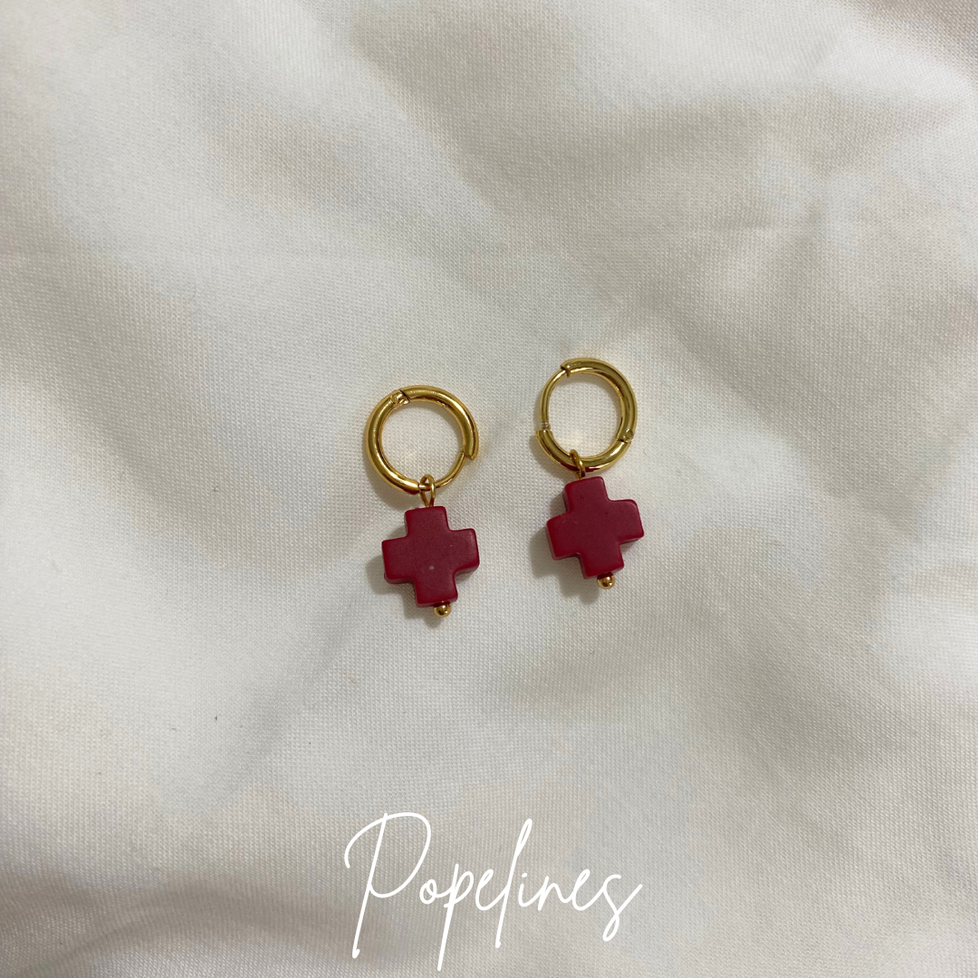 Aritos mini cruz rojo