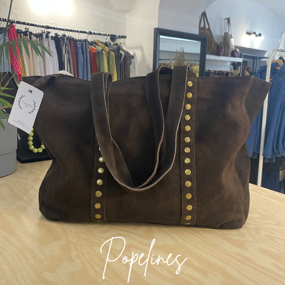 Bolso ante tachuela chocolate