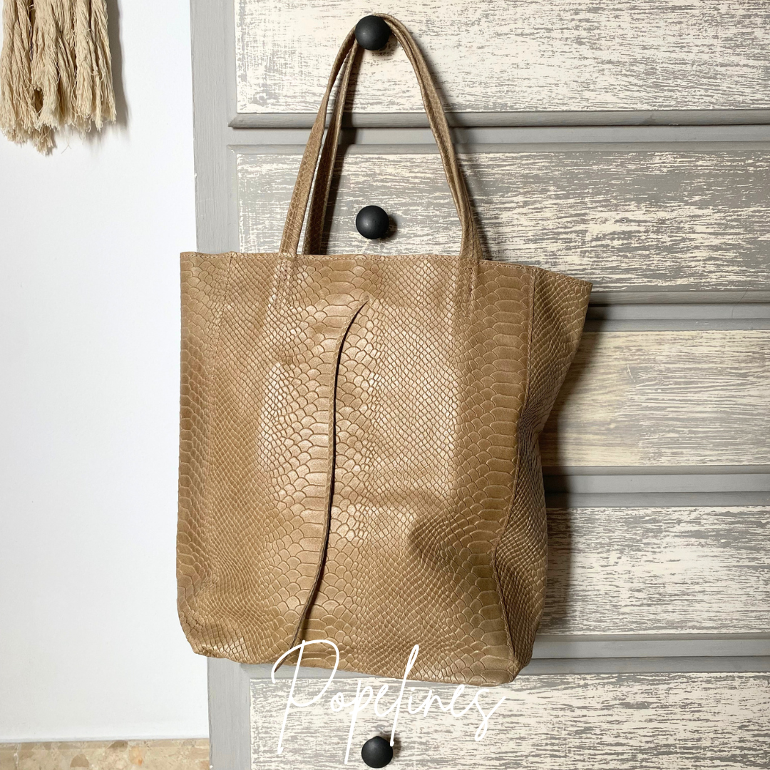 Bolso piel coco beige