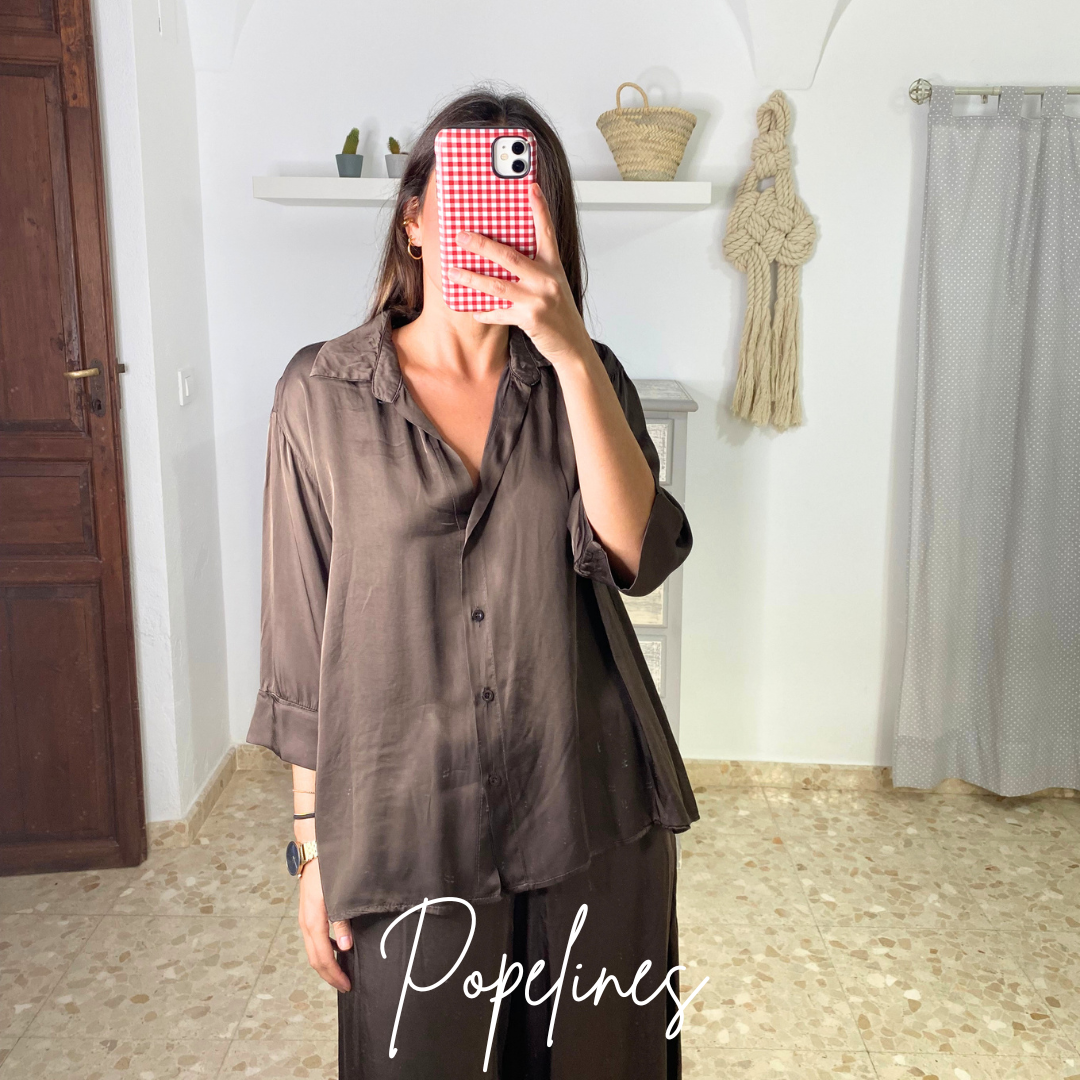 Camisa satinada café