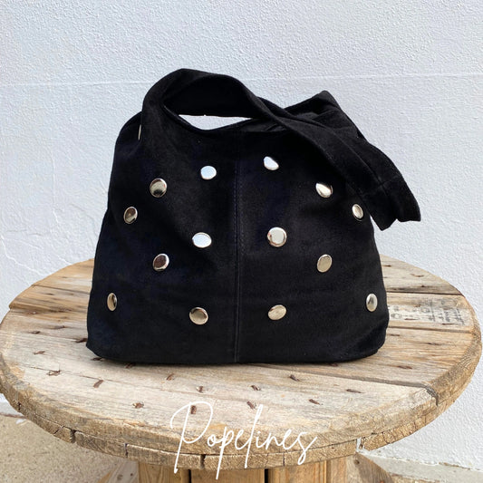 Bolso serraje tachuelas negro