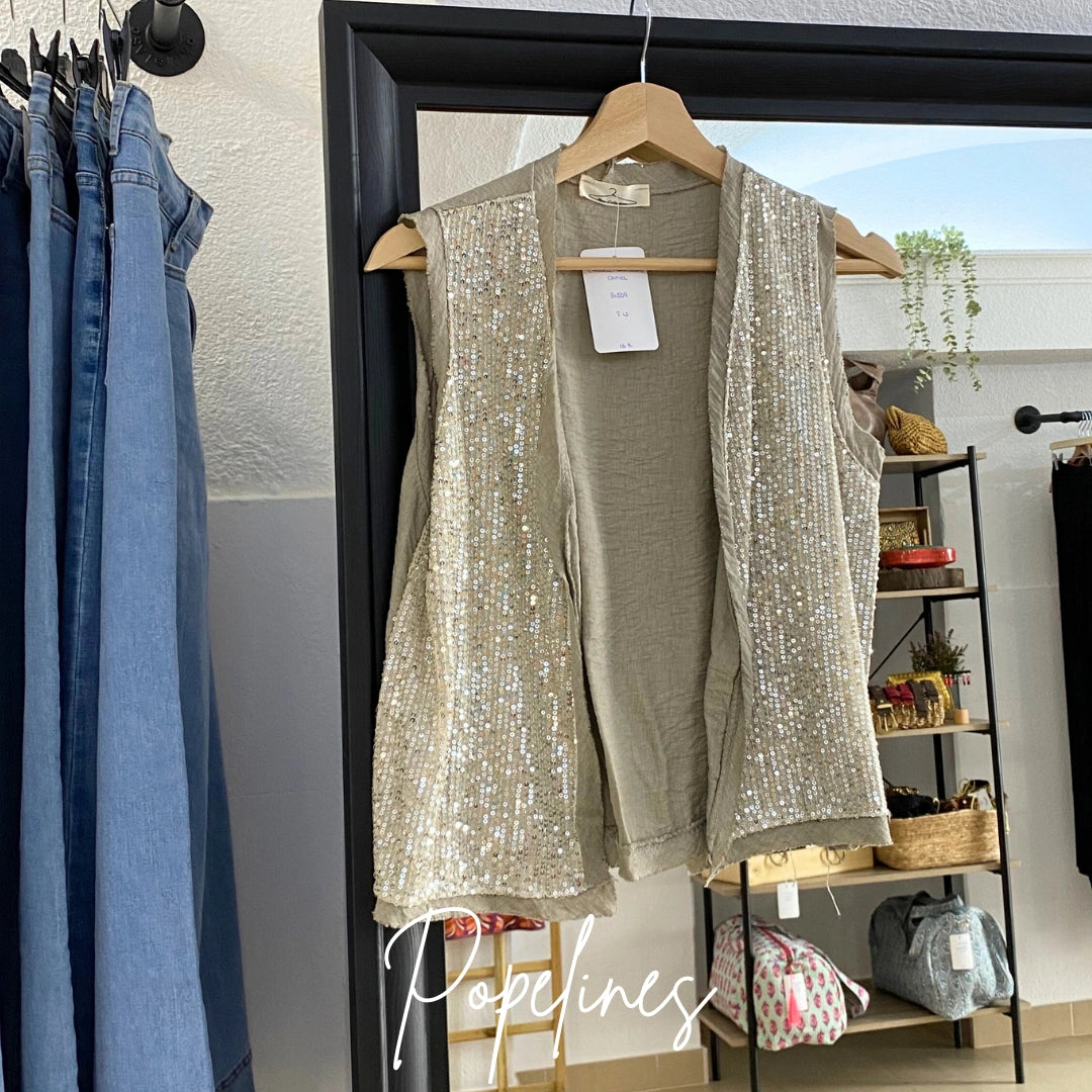 Chaleco lentejuelas camel