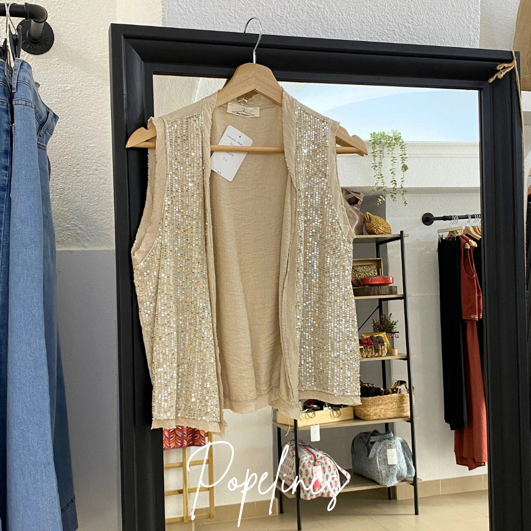 Chaleco lentejuelas beige