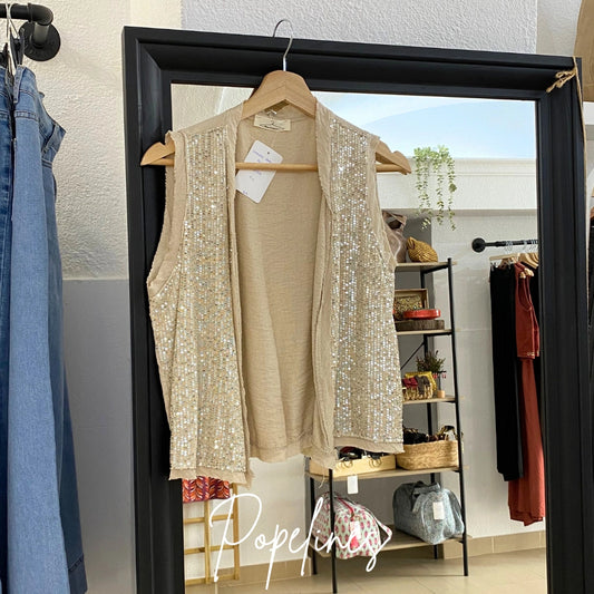 Chaleco lentejuelas beige
