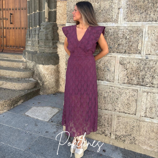 Vestido brocado malva