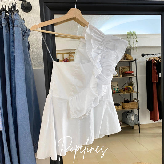 Top volante asimétrico blanco