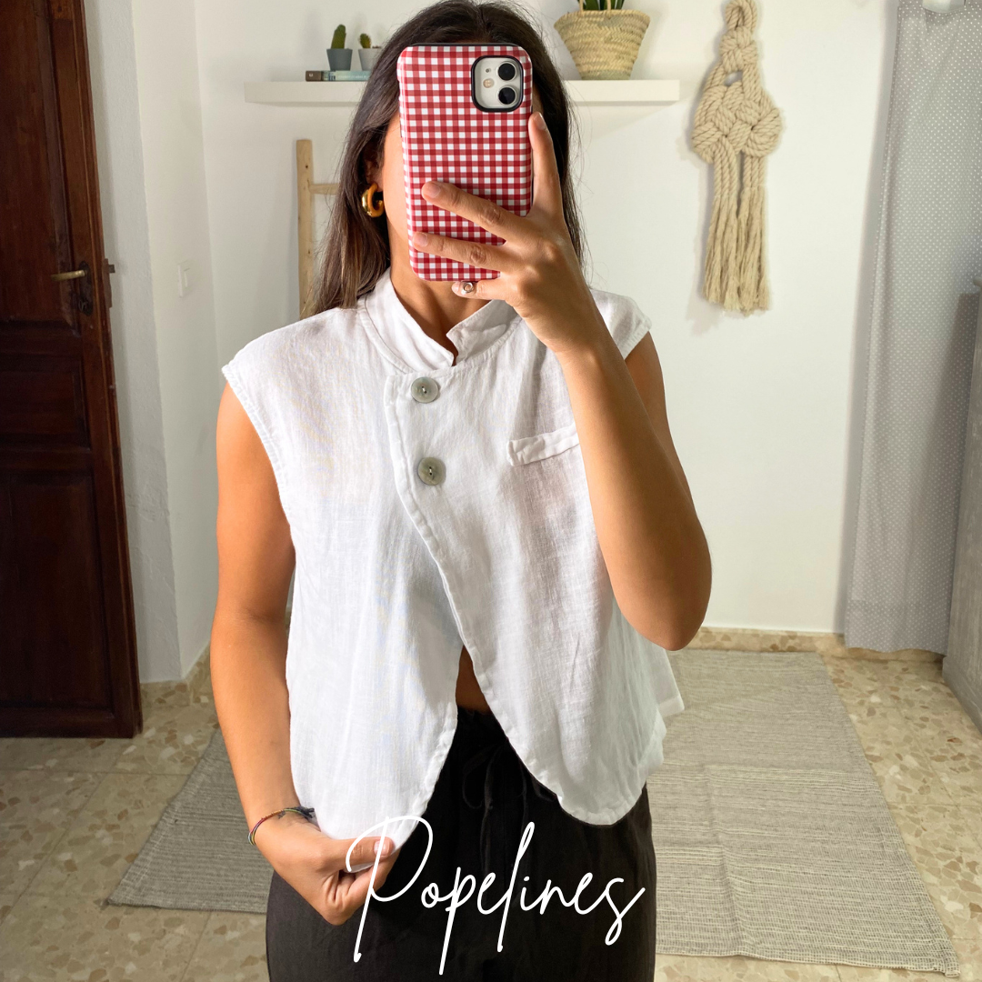 Top lino botones blanco