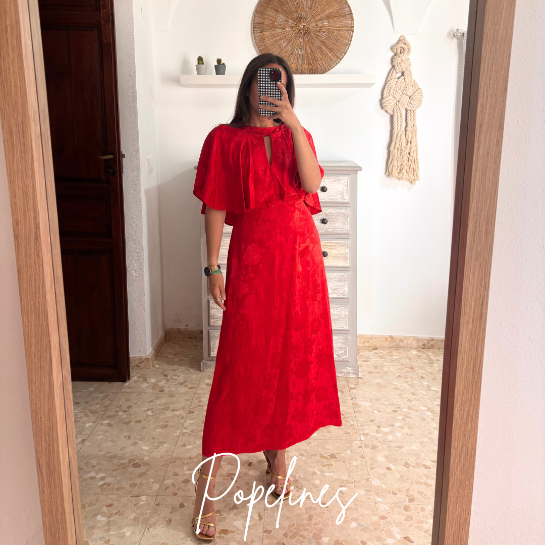 Vestido satinado flores rojo