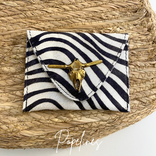 Monedero piel cebra beige