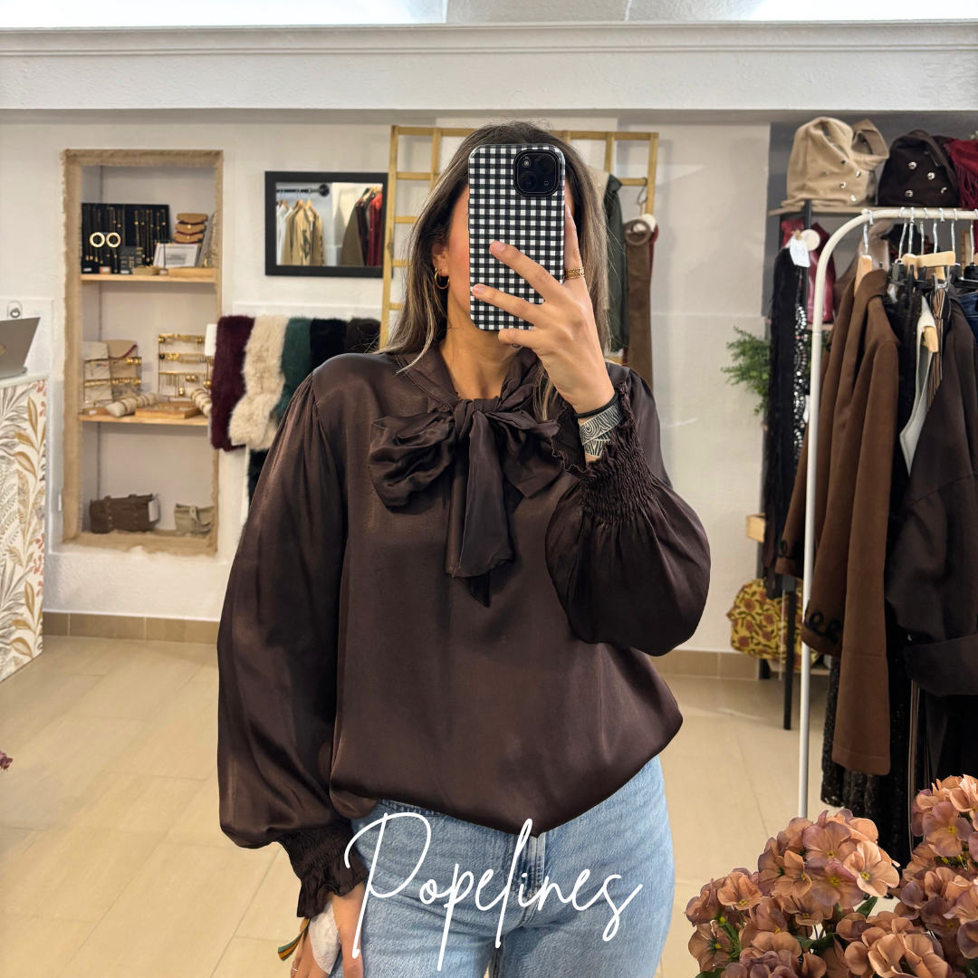 Blusa raso lazo chocolate