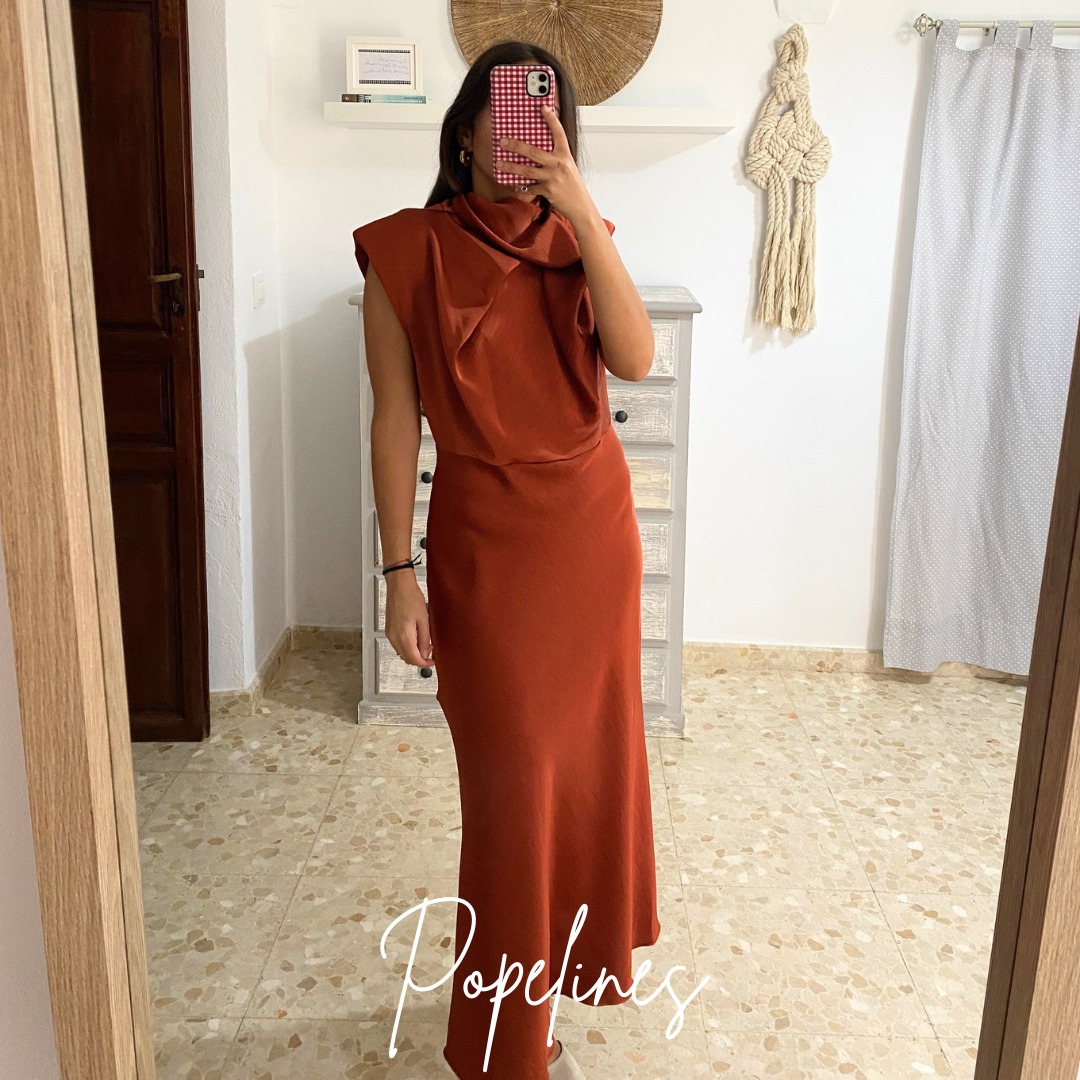 Vestido satinado teja