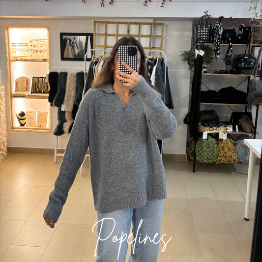 Jersey cuello polo gris