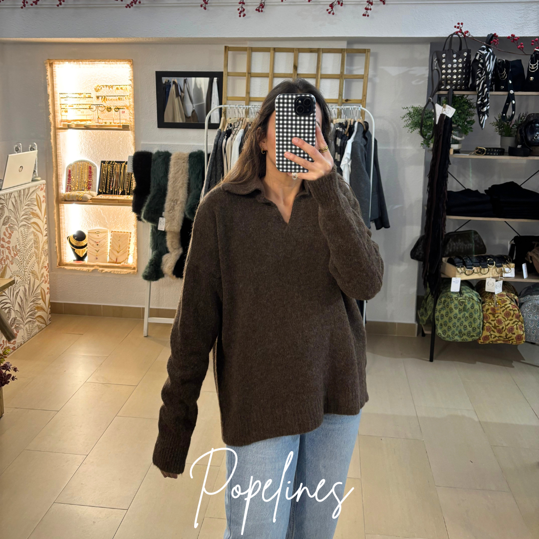 Jersey cuello polo chocolate