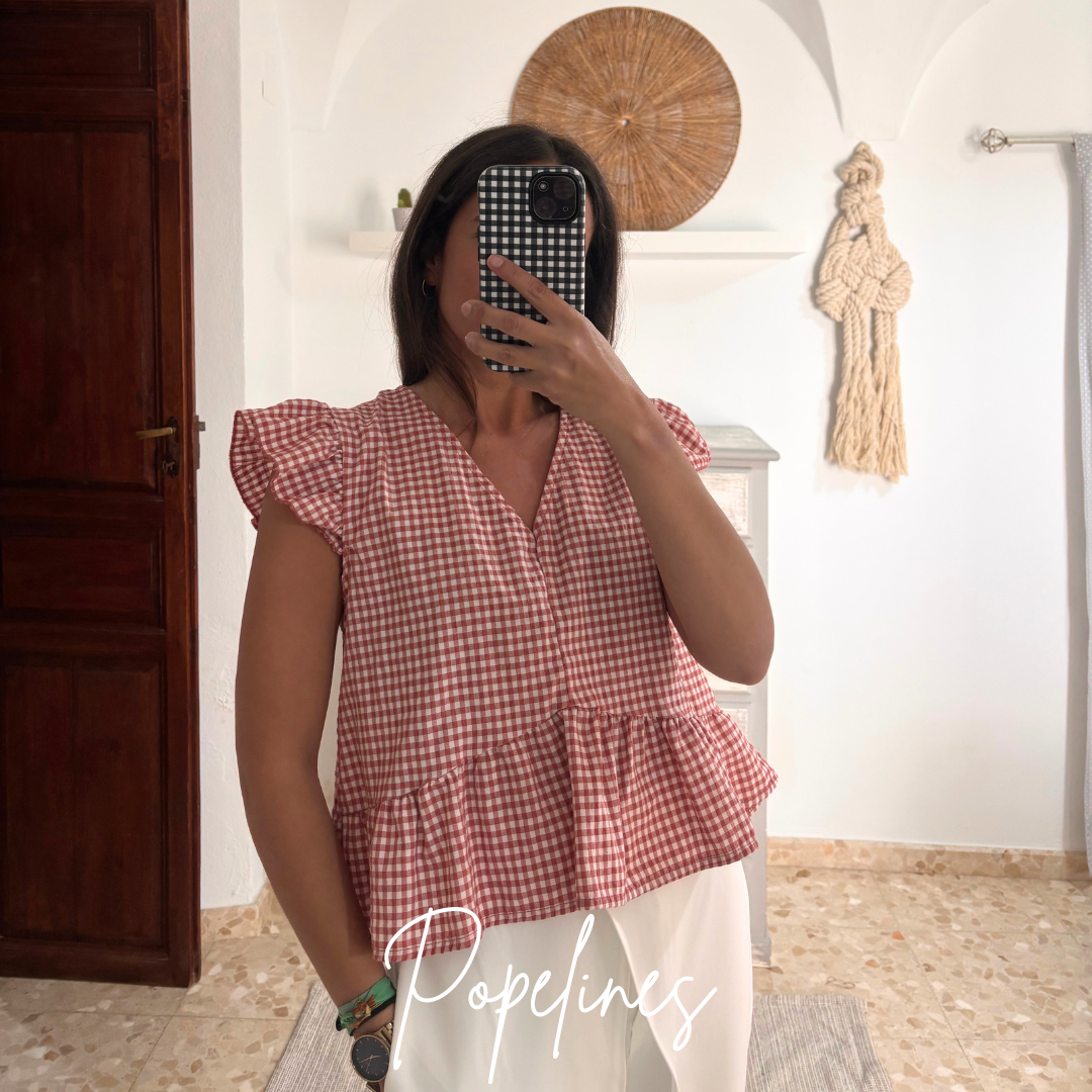 Blusa volante vichy teja
