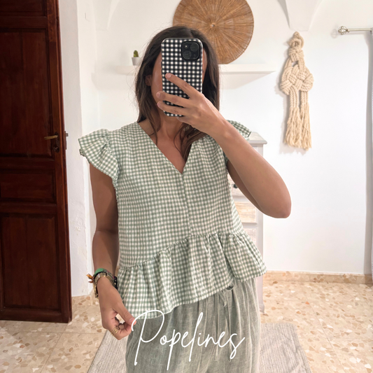 Blusa volante vichy verde