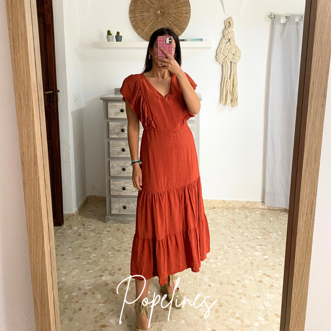 Vestido volante teja