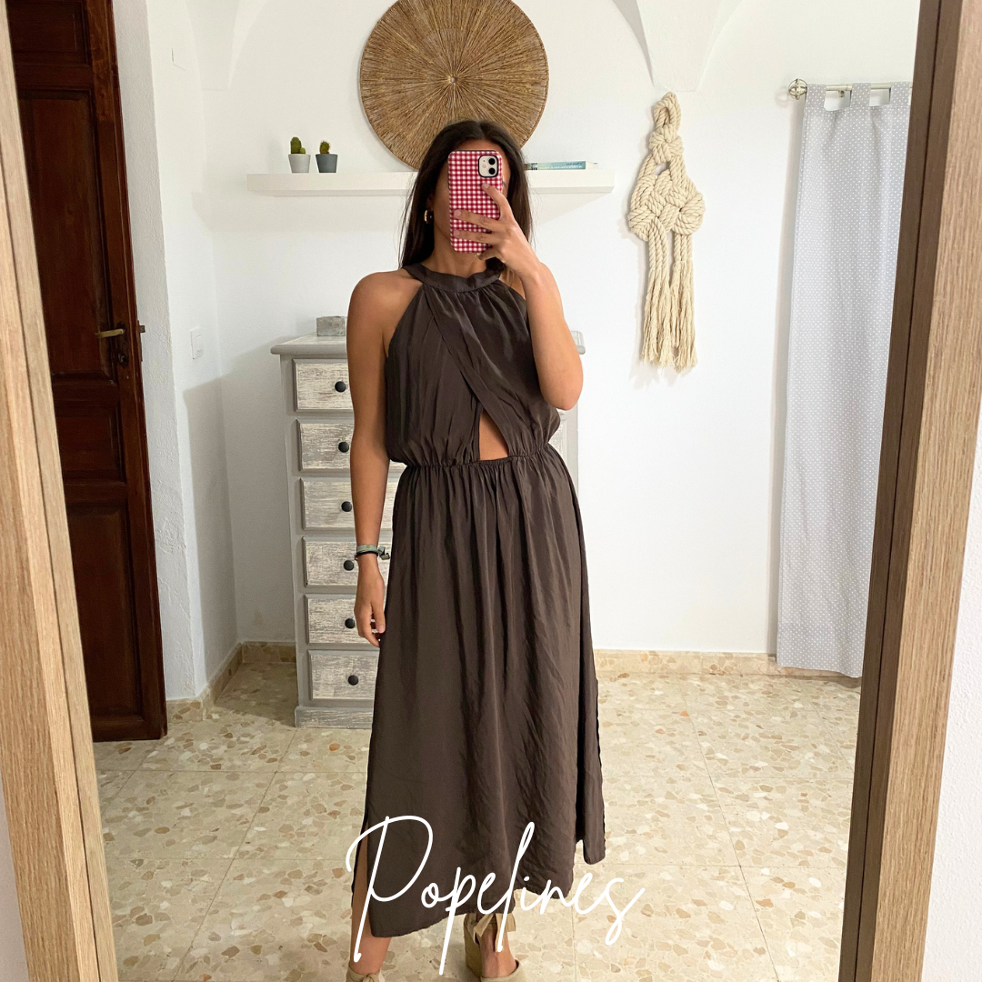 Vestido escote cruzado chocolate