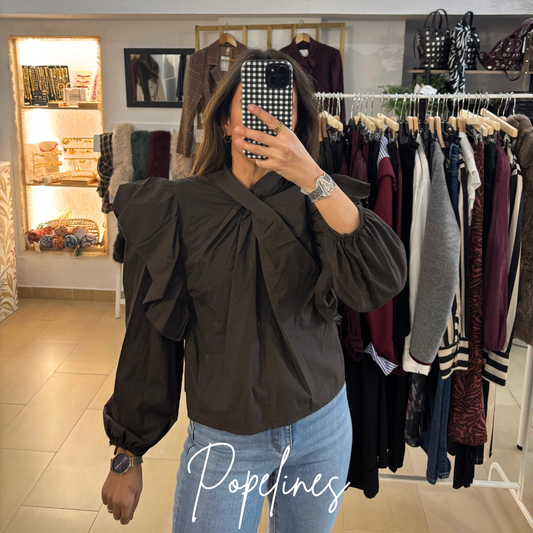 Blusa cruce volante chocolate