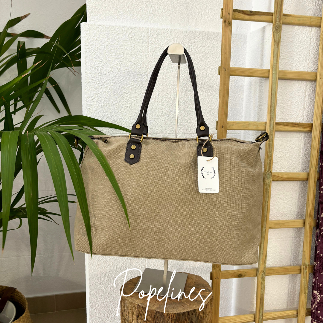 Bolso loneta camel.