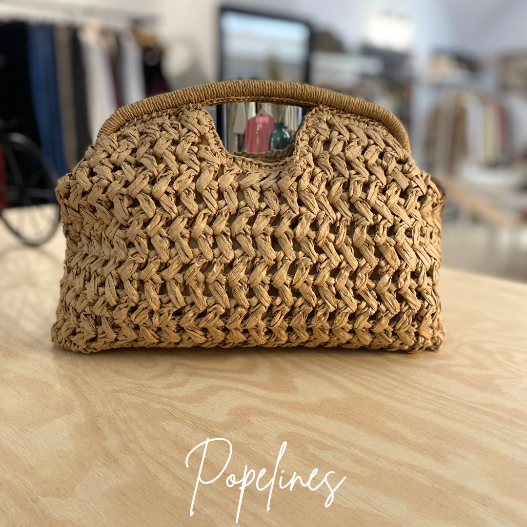 Bolso rafia asa camel