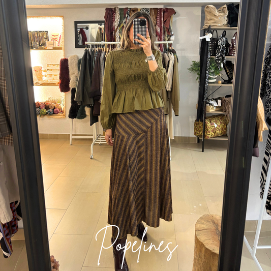 Falda Carlota estampado listas ocre