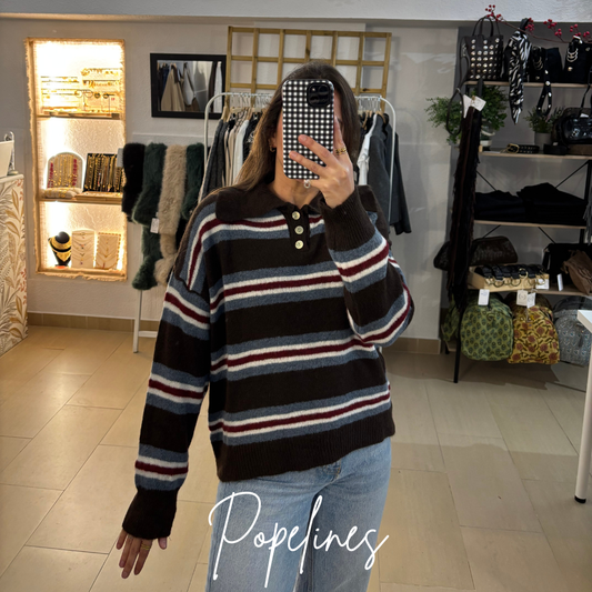 Jersey cuello polo listas chocolate