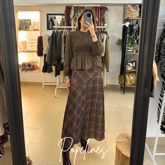 Falda Carlota estampado cuadros coral