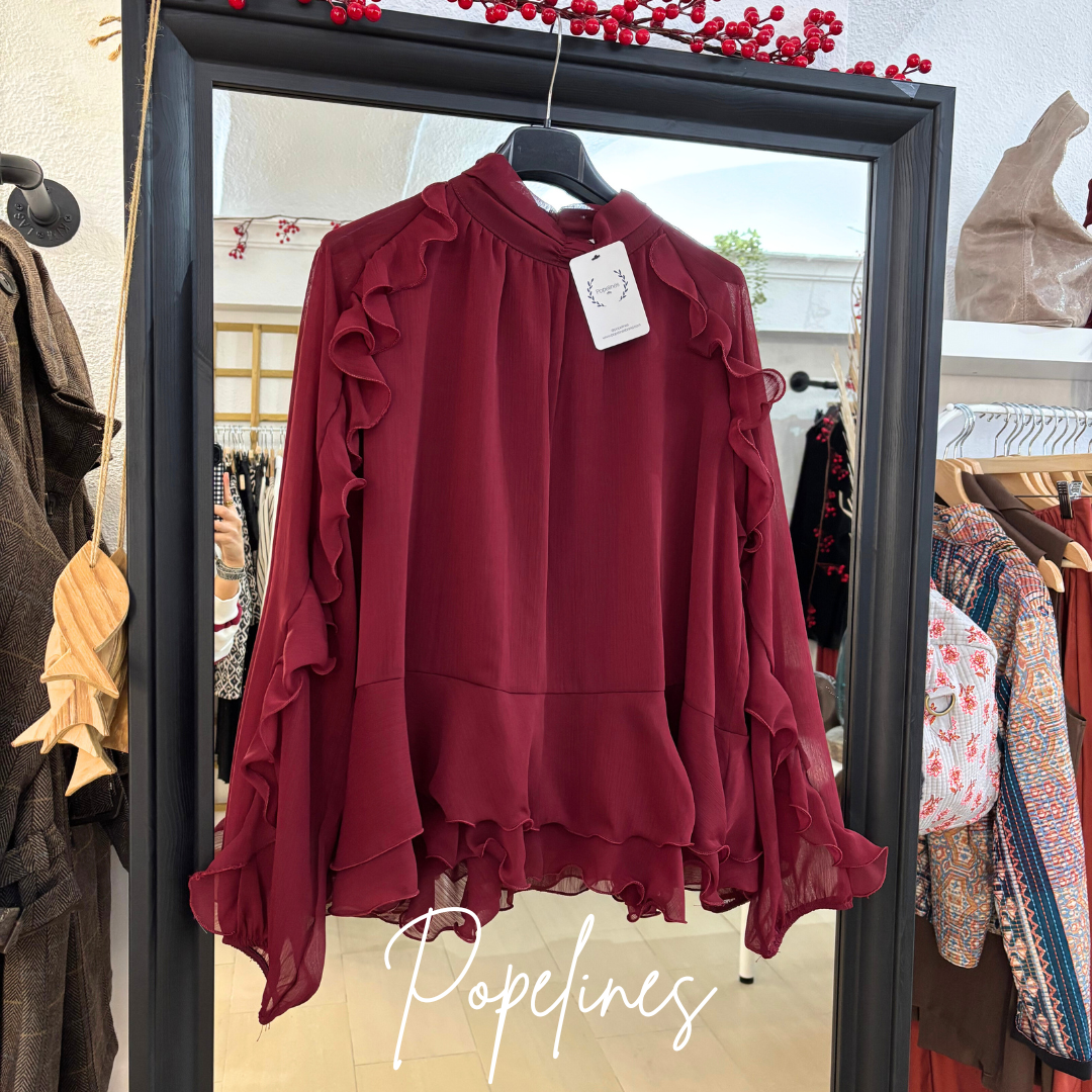 Blusa gasa volante granate