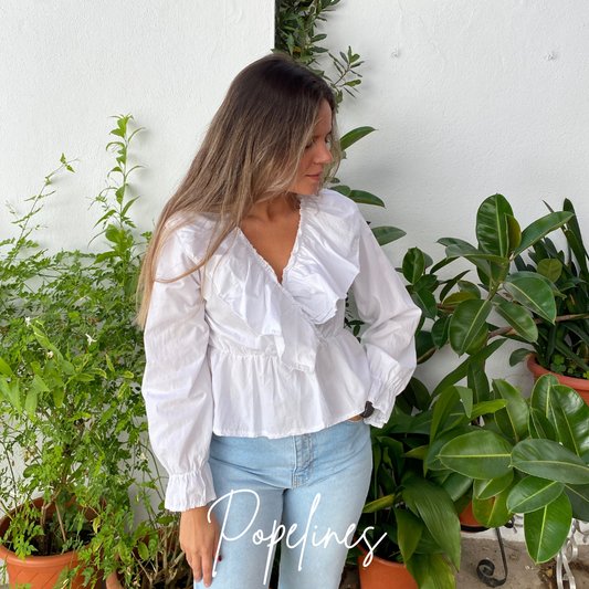 Blusa frunce volante blanca
