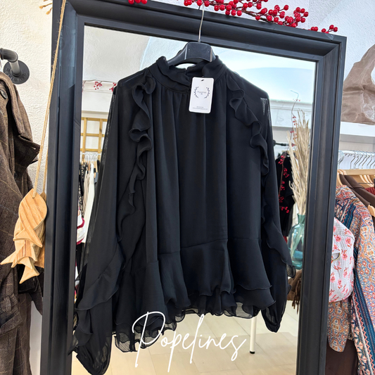 Blusa gasa volante negra