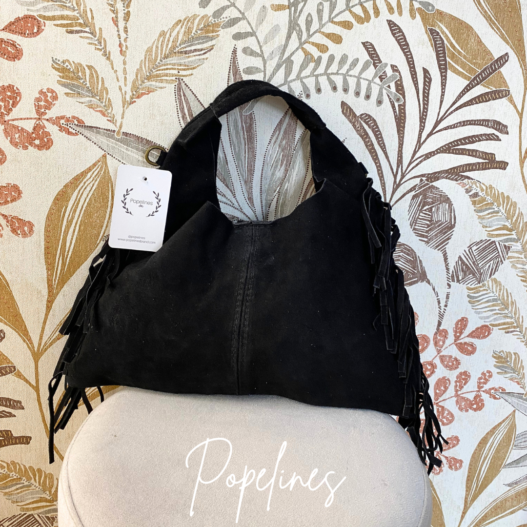 Bolso saco pequeño flecos negro