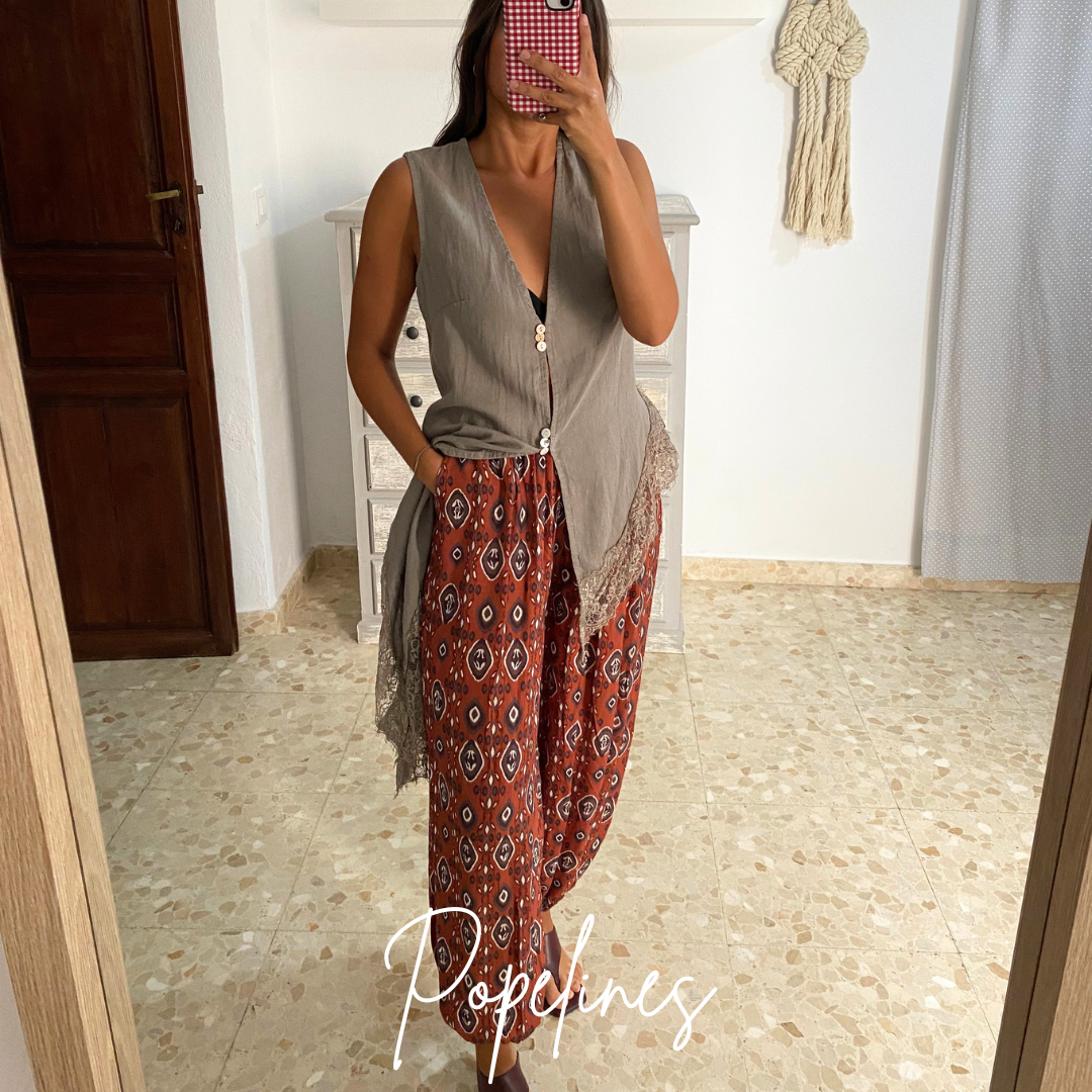 Pantalón estampado teja